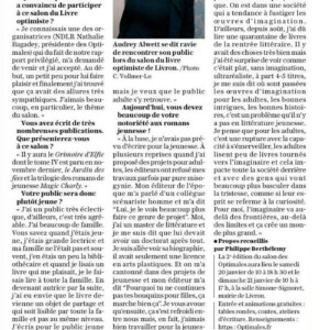 Article dans le Dauphiné Libéré le 15/01/2024 titré : Audrey Alwett : "J'ai eu envie que le livre devienne un objet de partage"